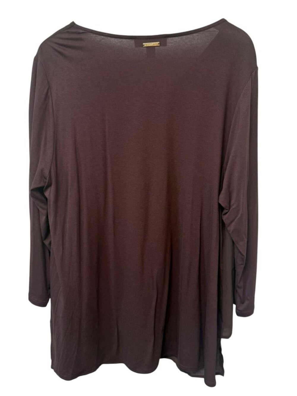 MICHAEL KORS Tunic Top Plus Size 1X Brown Stretch Knit Chiffon Blouse NWT - Picture 3 of 13